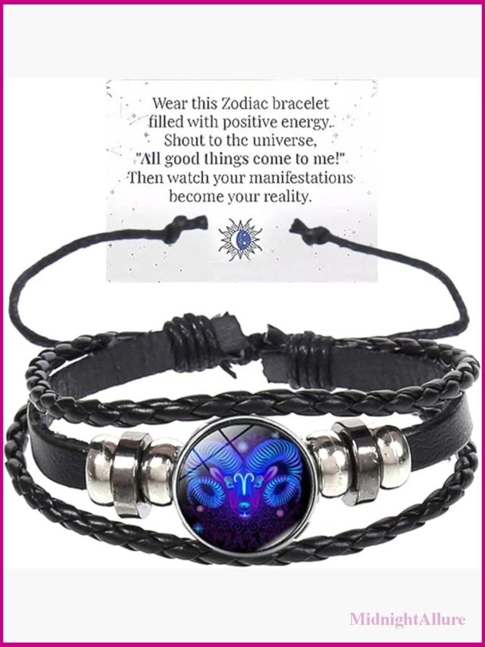 Zodiac Sign Spirit Bracelet Glow in Dark Adjustable Leather Cuff Unisex